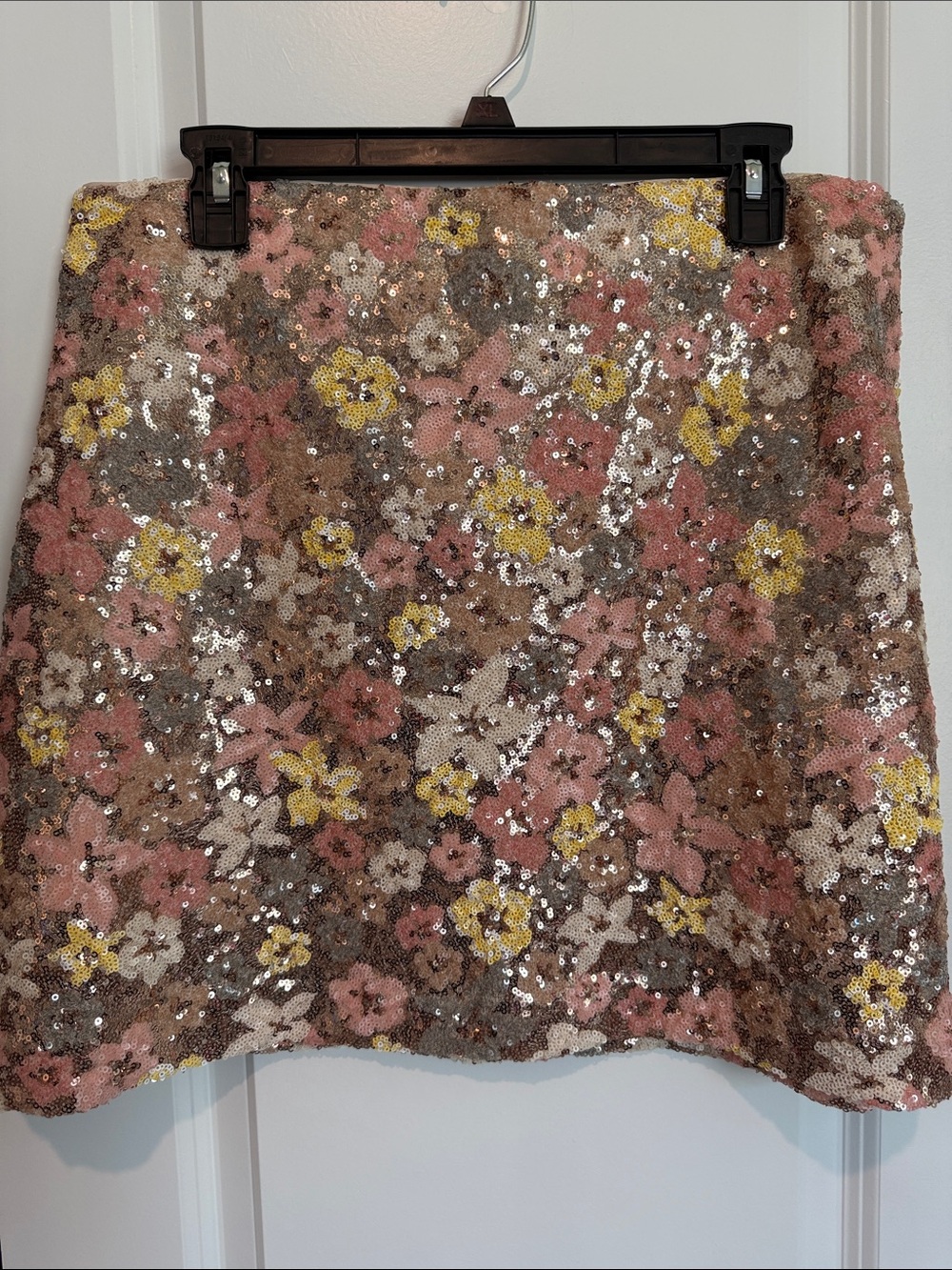 LOFT Sequin Floral Mini Skirt in Pink, Yellow & Cream